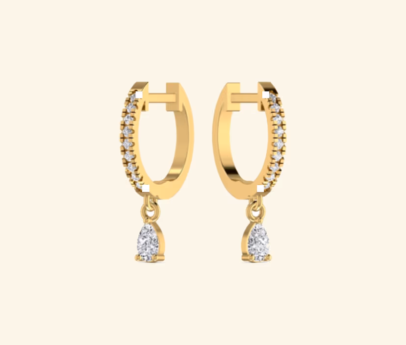 Pavé hoop drop earrings with continuous diamond line.
