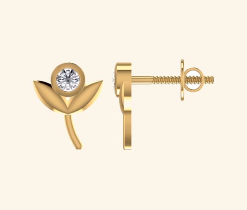 Modern bypass stud earrings with diamond petal detail.