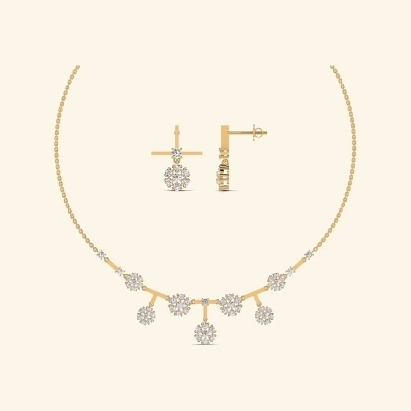 Minimalist diamond station necklace with stud earring set.