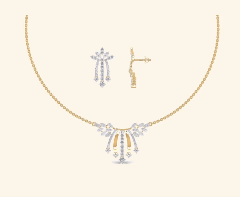 Clean V-drop diamond necklace with stud earring set.