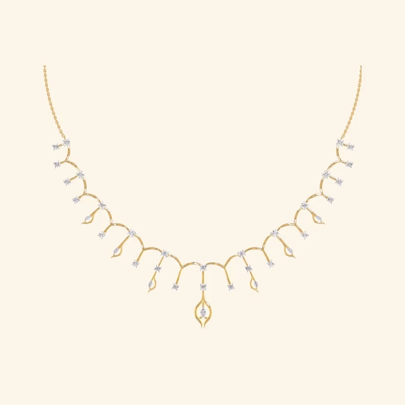 V-shaped petal diamond necklace, lightweight everyday-bridal.