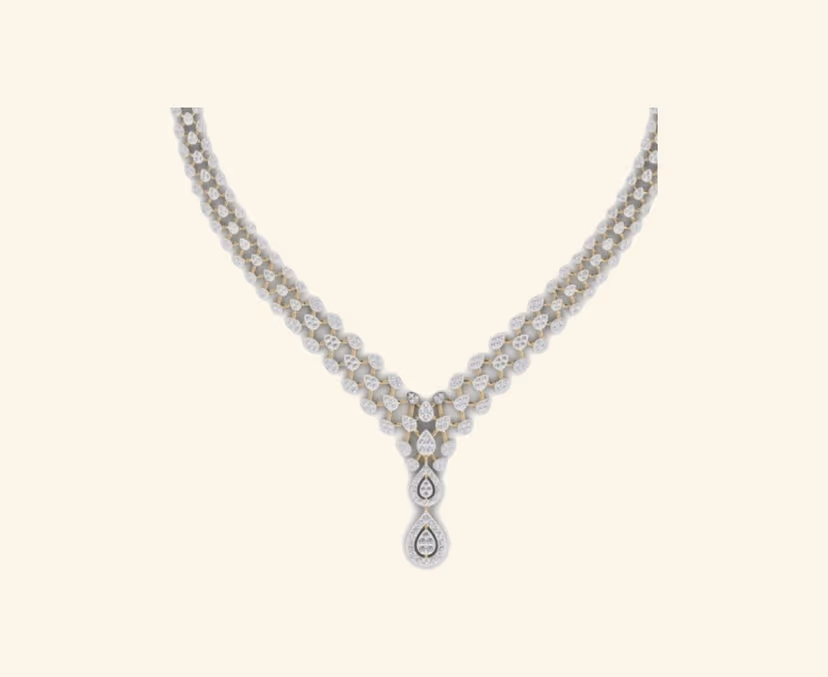 Continuous diamond V necklace with pavé draping.