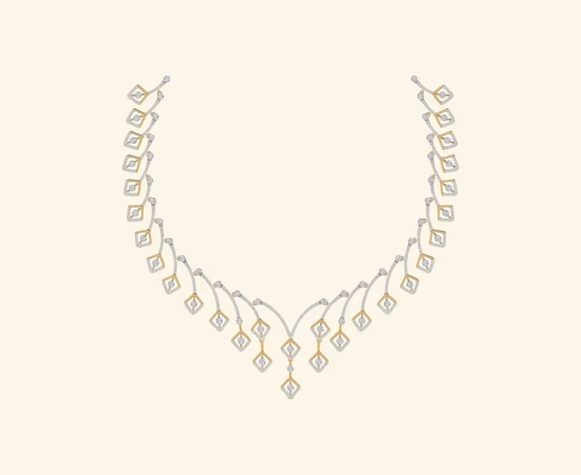 Pavé tennis statement necklace with central diamond fan.