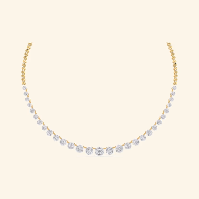 Full diamond strand necklace, continuous round-cut pavé.