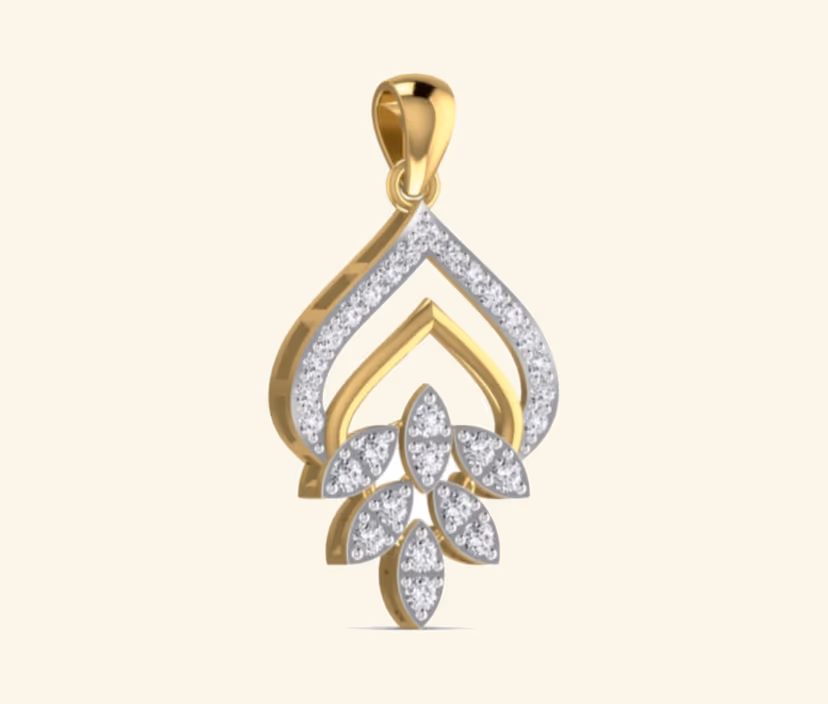 Geometric drop pendant with floating diamond center.