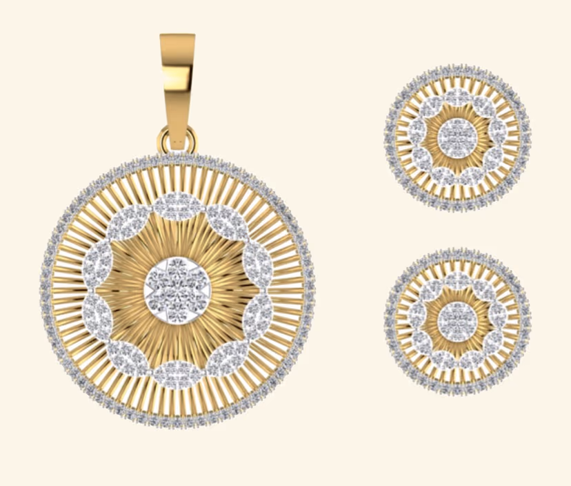 Sunburst medallion pendant with full diamond pavé.