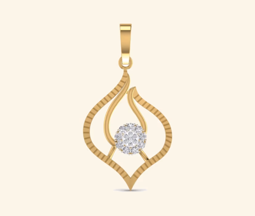 Lotus-leaf diamond pendant with central pavé cluster.