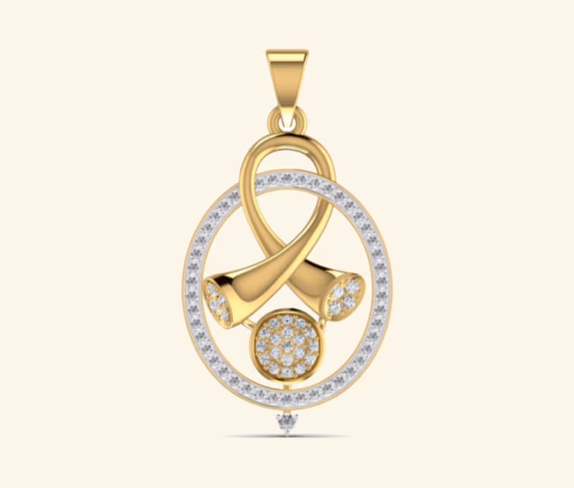 Double-loop pendant with diamond ribbon detail.