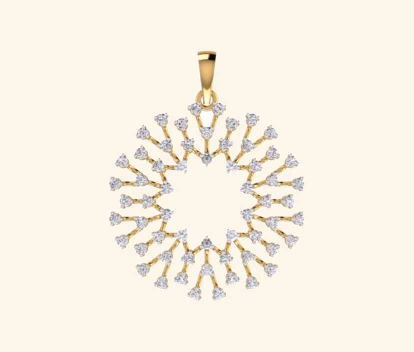 Sunburst pavé pendant with linear diamond rays.