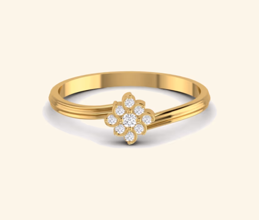 Diamond cluster band with four-stone floral set.