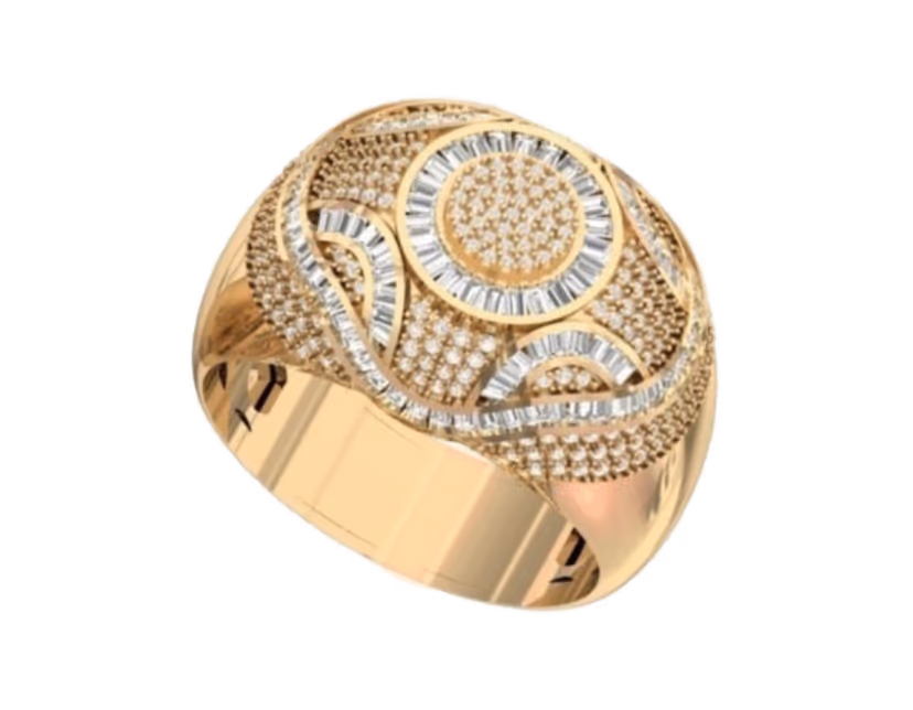 Hip-hop — iced rings, custom pendants, tennis chains