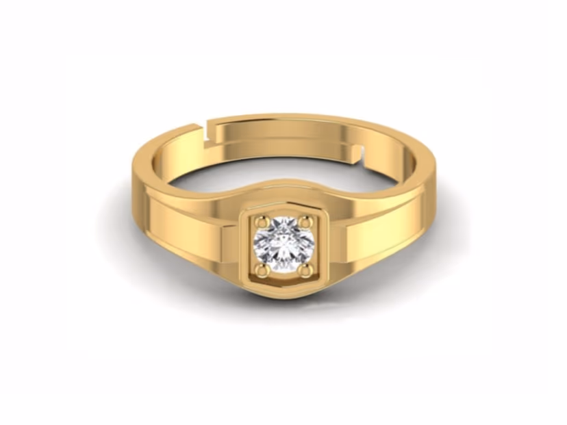 Hexagonal bezel solitaire, bold geometric frame