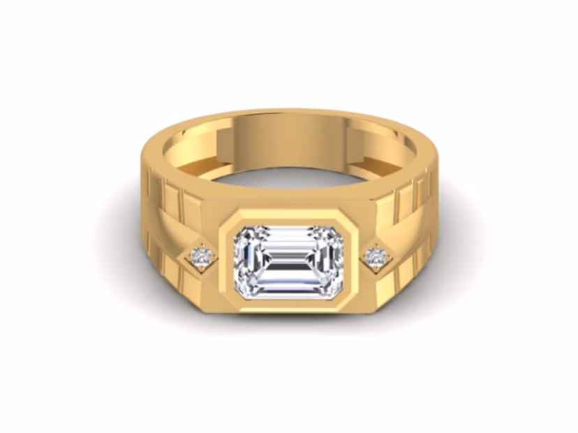 Three-stone emerald cut, trending toi-et-moi style