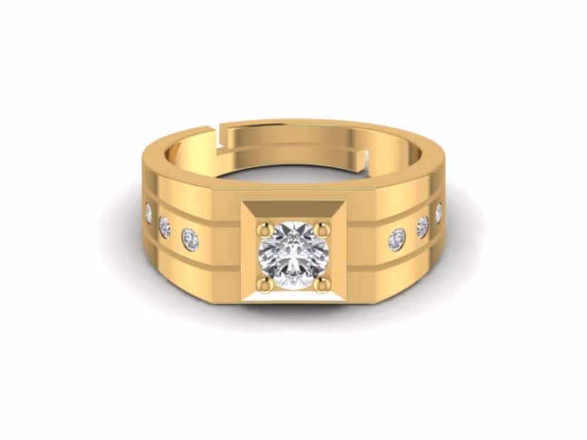 Three-stone geometric bezel, clean modern
