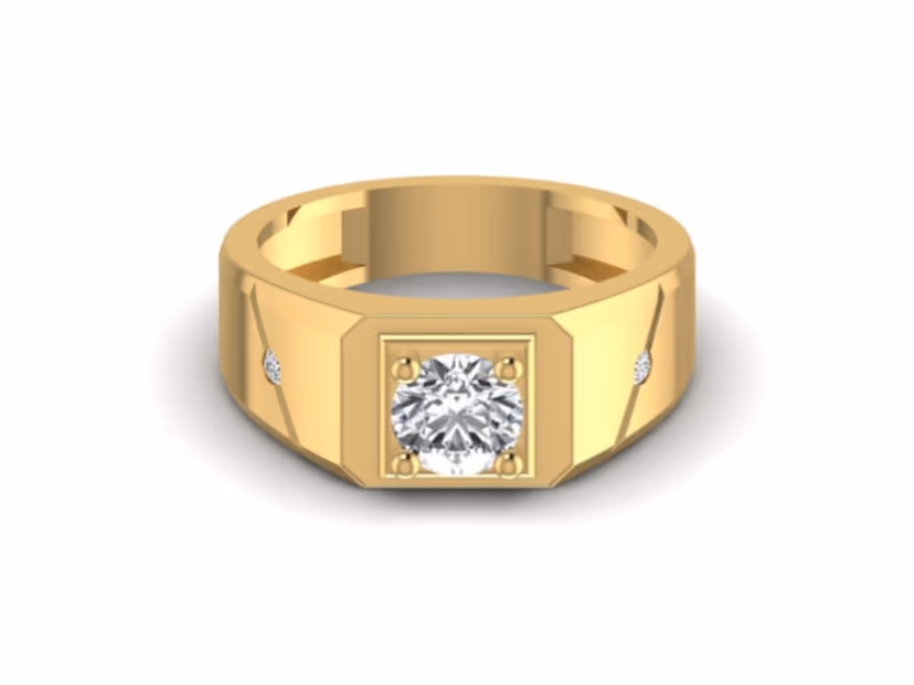Square frame with round center and side stones