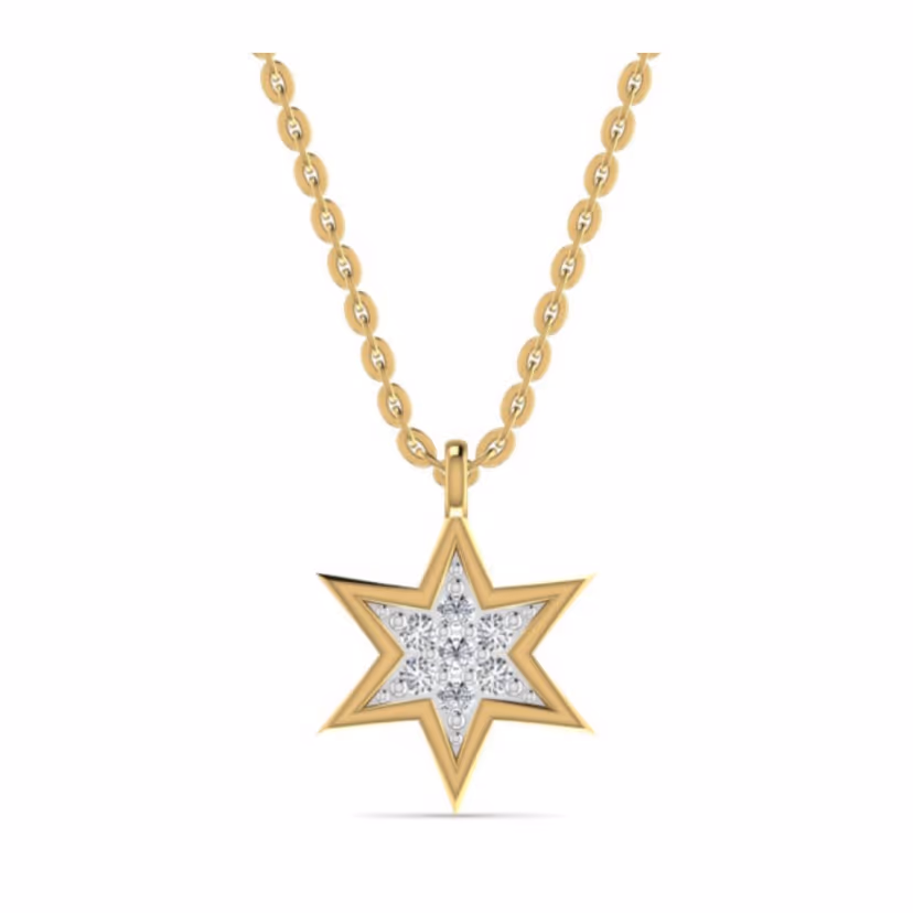Bezel-set round station necklace pendant on diamond-cut chain.