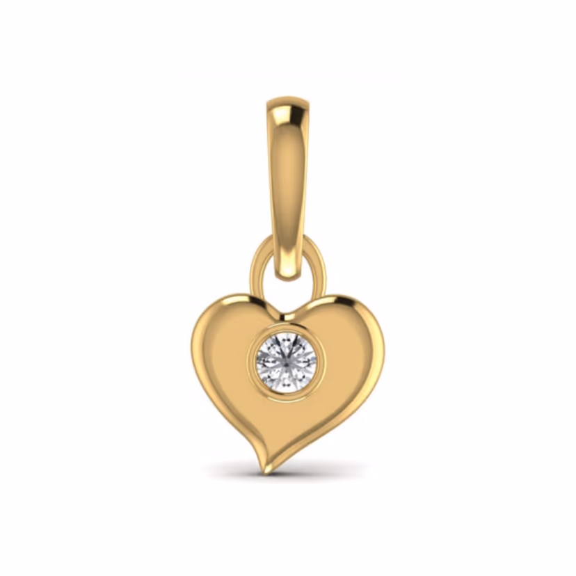 Heart silhouette pendant with single bezel diamond at the curve.
