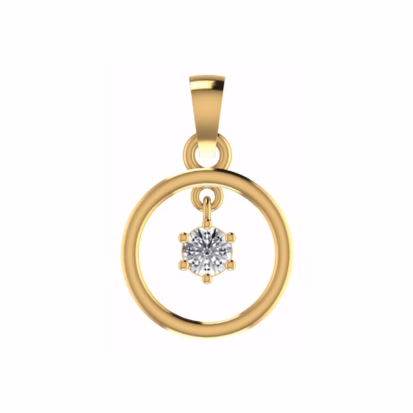Round bezel solitaire pendant with diamond-set bail.