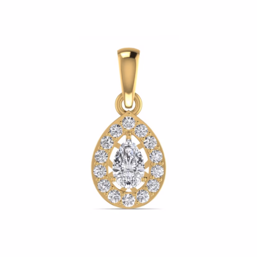 Tilted diamond-shape pendant with pavé inner border.