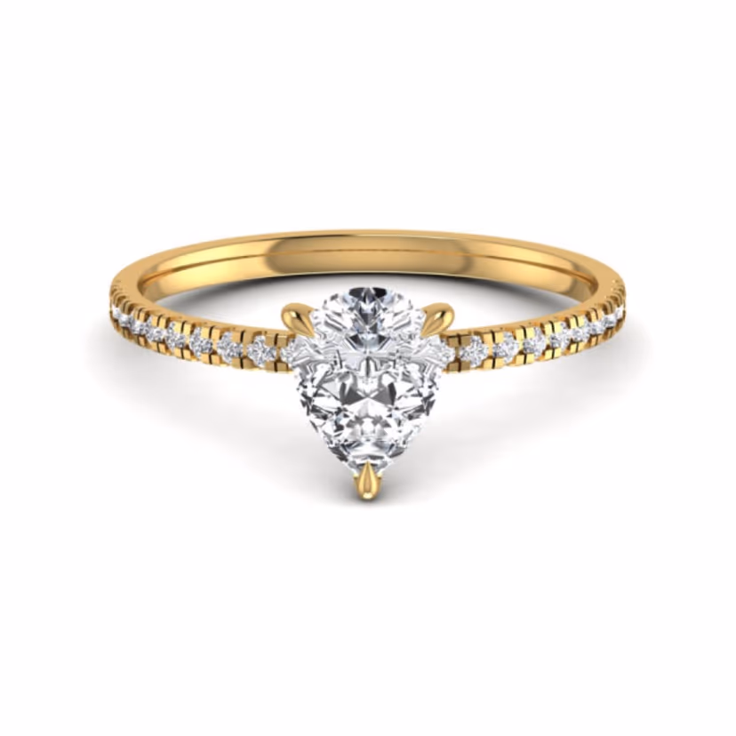 Bezel-set solitaire ring on a flat tapered band.