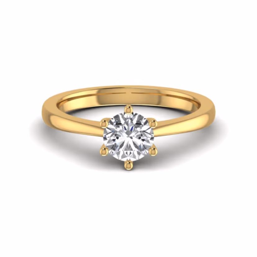 Round halo solitaire ring with smooth narrow shank.
