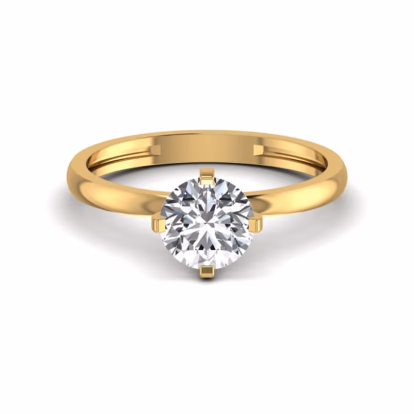 Six-prong knife-edge solitaire ring with tapered band.