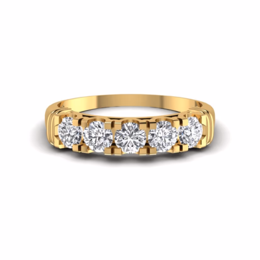 Layered pavé ring with diamond stations and bordered edges.