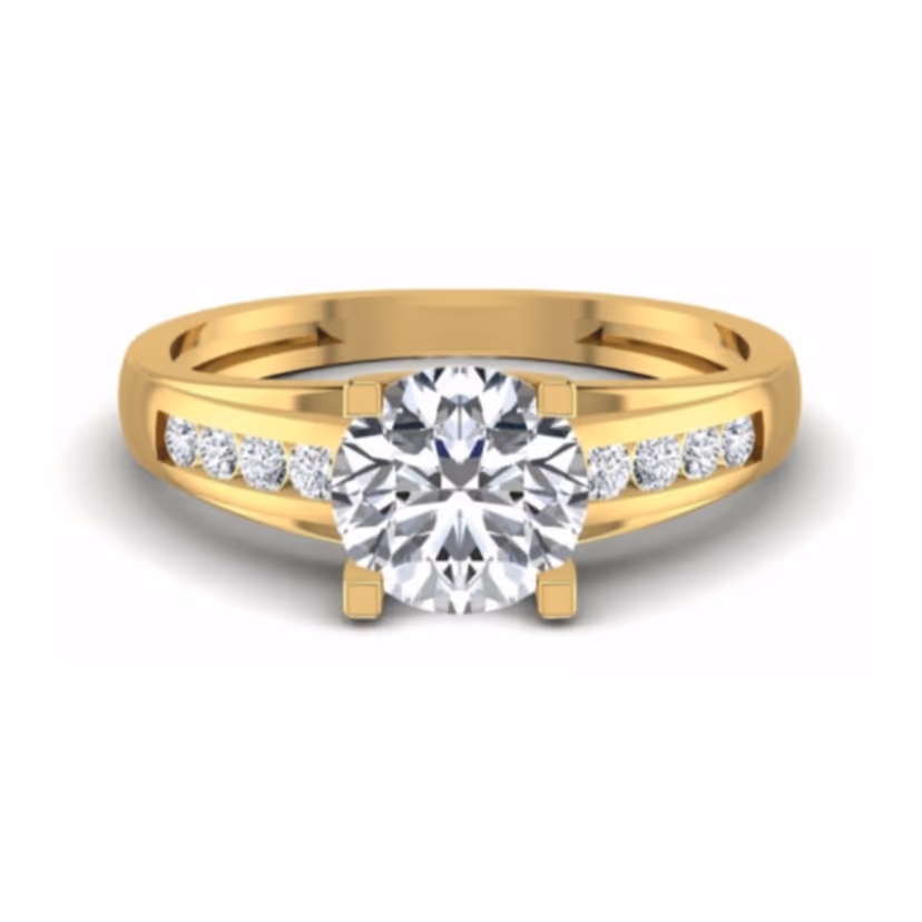 Round halo with pavé shoulders ring and bordered head.