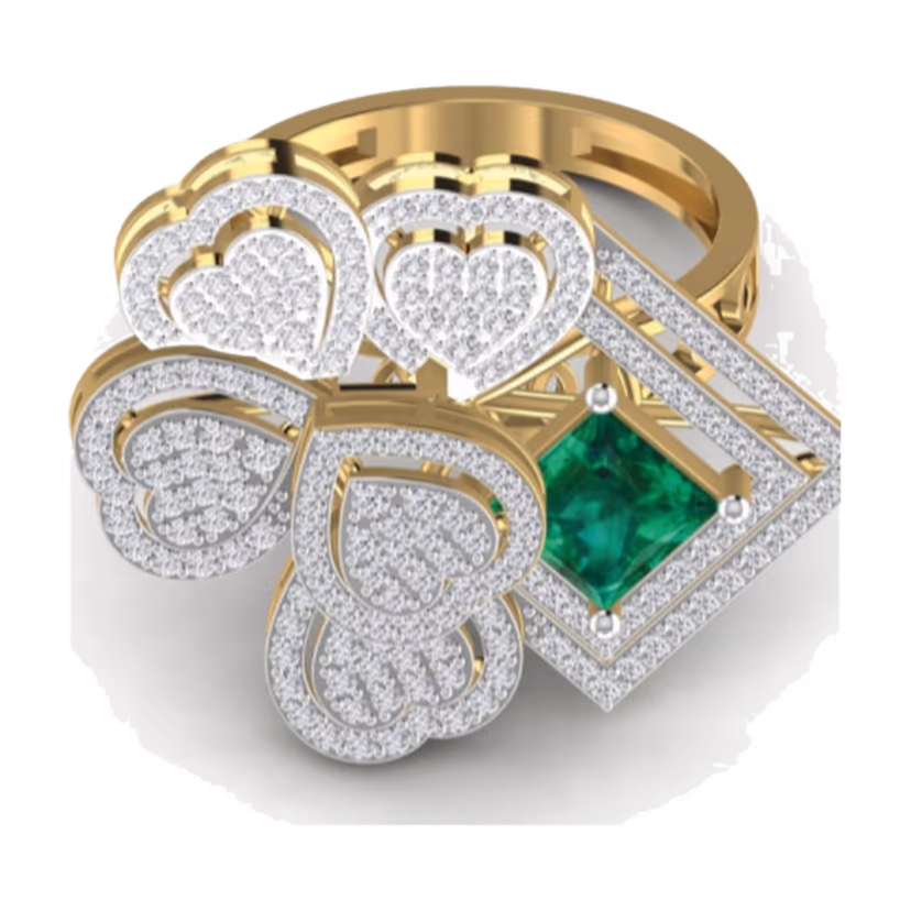 Asymmetric Emerald Cluster Ring