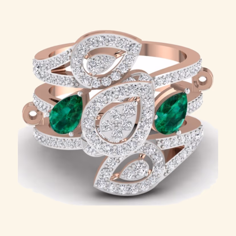 Oval ruby centre ring with pavé floral crown and pavé split shoulders.