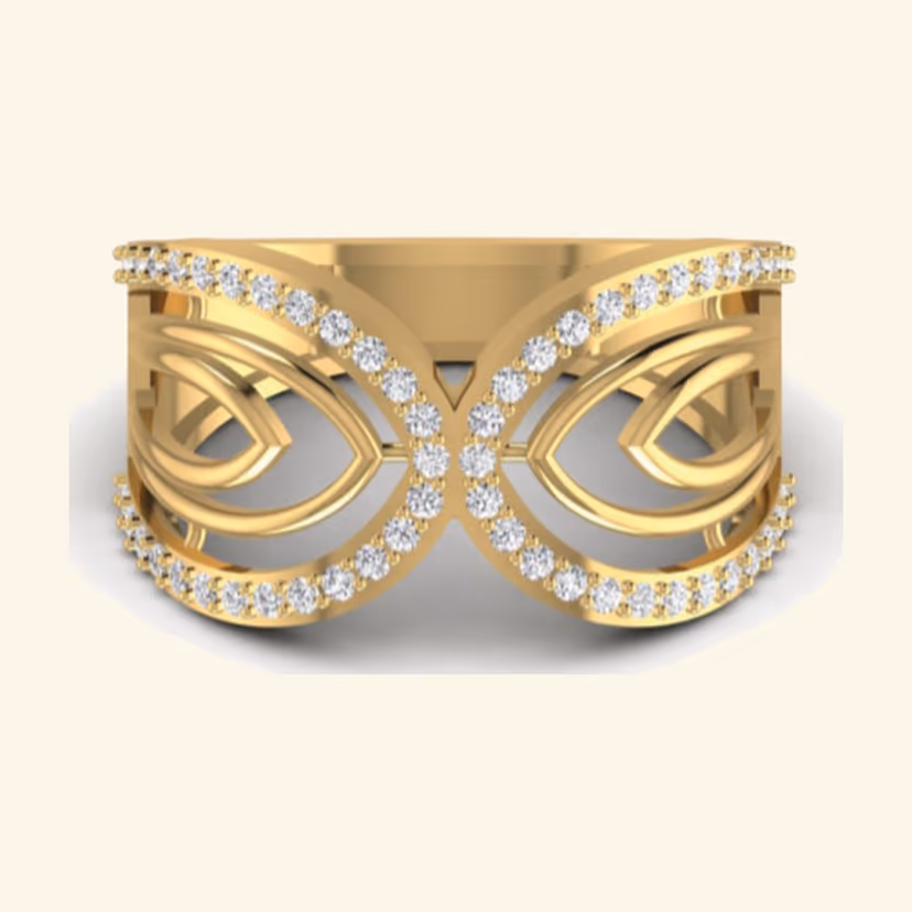 Trillion-cut emerald cluster ring with marquise leaf accents.