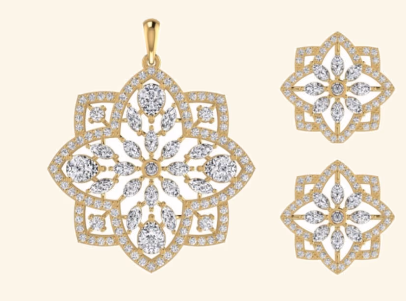 Lotus mandala openwork pendant with marquise diamond petals.