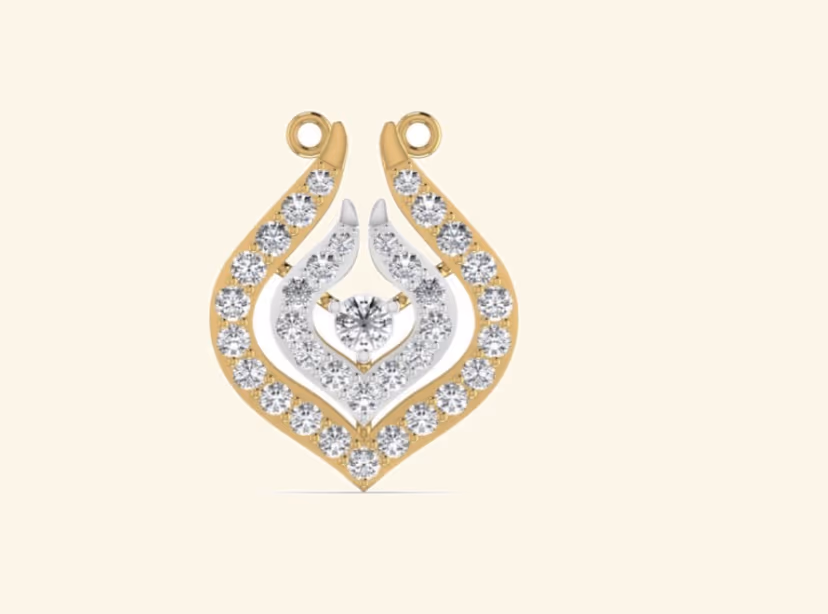 Lotus-flame curved pendant with central round and fanning rounds along edges.