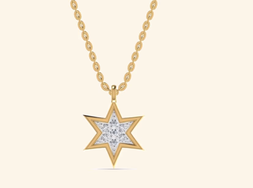 Six-point Star of David pendant with bordered pavé infill.