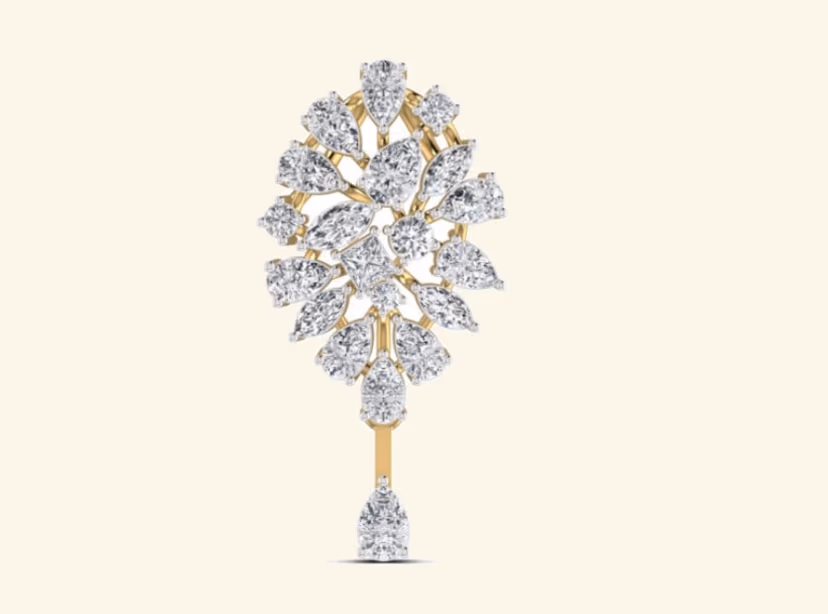 Marquise and pear cluster bouquet pendant with a single pear drop.