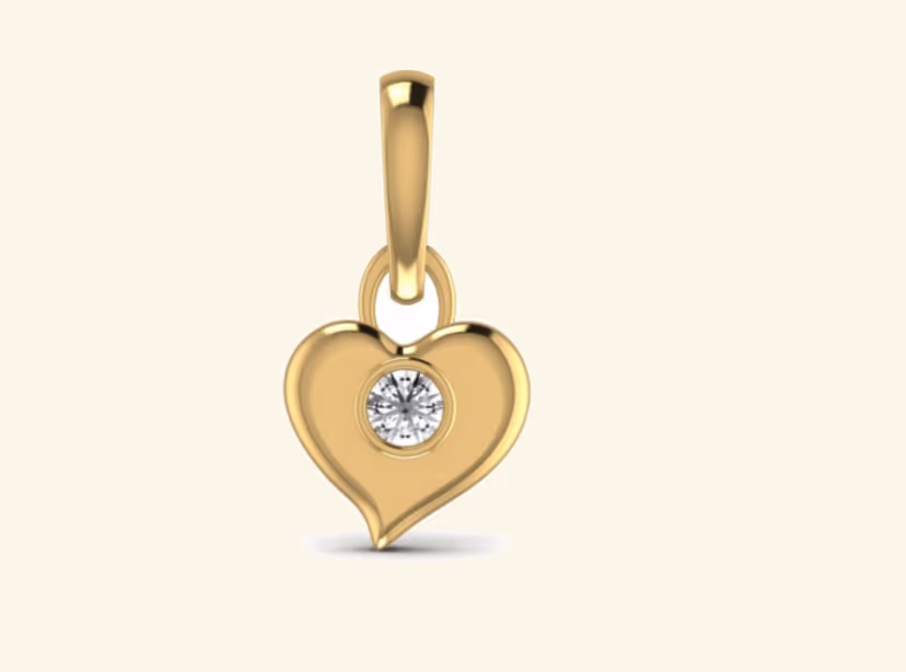 Open puffy heart pendant with single bezel-set round at the centre.
