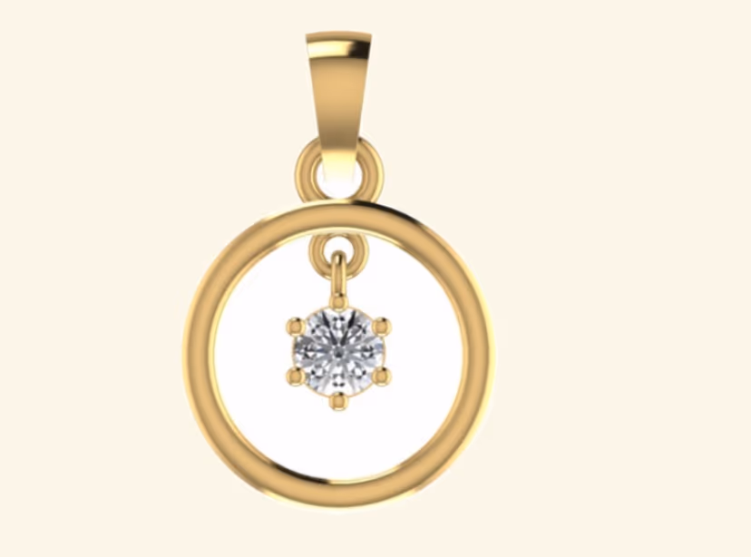 Open circle pendant with single dangling round drop suspended in the centre.