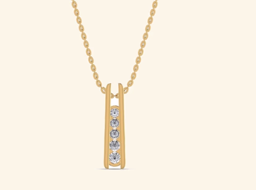 Five-stone vertical channel-set bar pendant on cable chain.