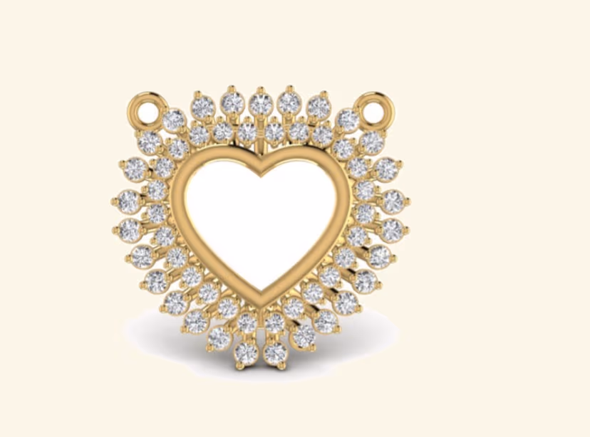 Heart silhouette pendant with sunburst pavé halo radiating outward.