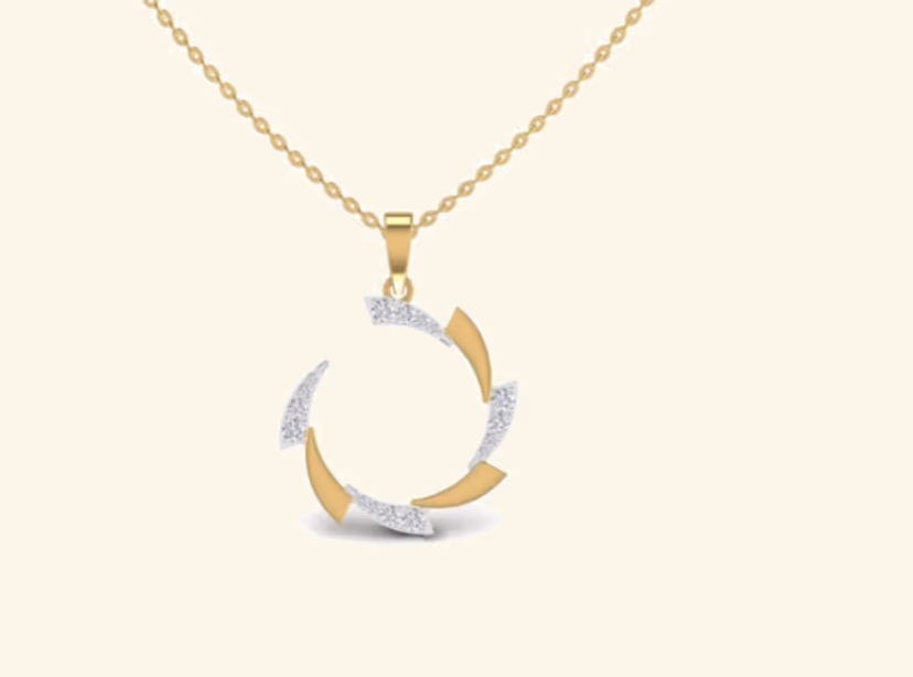 Open circle pendant with three pavé curl tabs at intervals.