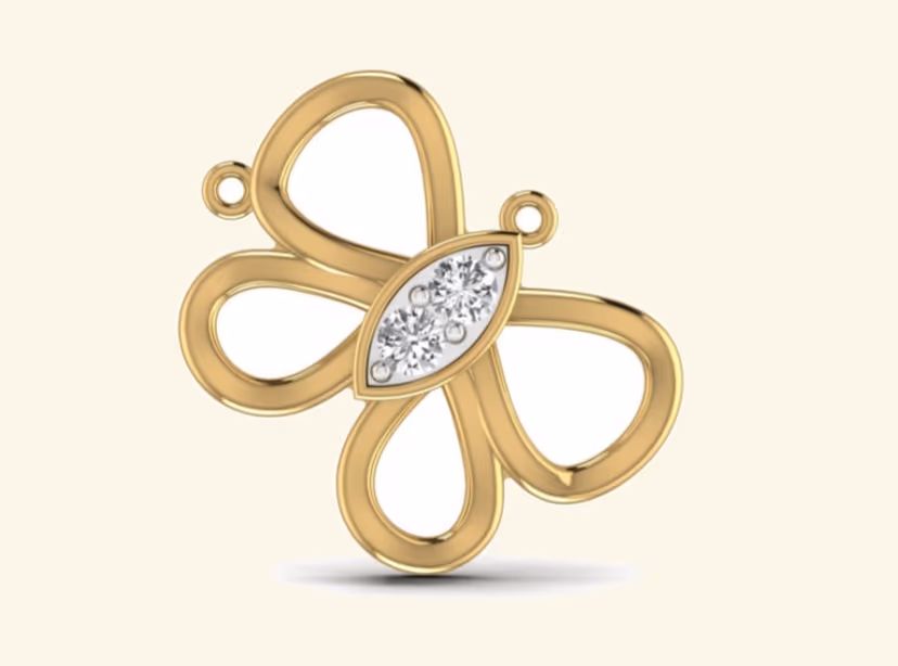 Three-petal pinwheel pendant with central marquise pavé bezel.