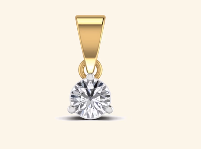 Three-prong round solitaire pendant with elongated trapezoid bail.