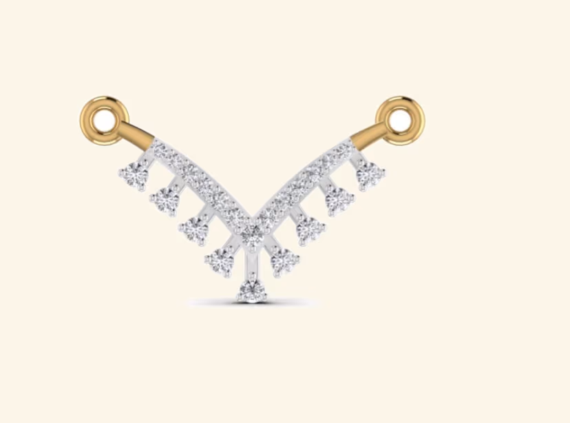 V-shape mangalsutra centerpiece with vertical pavé bar drop.