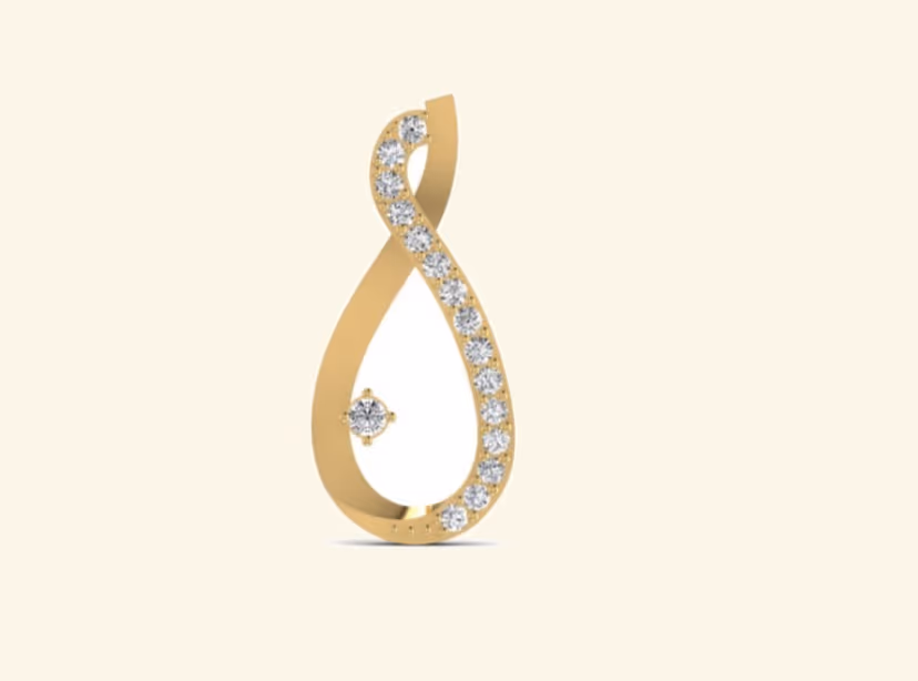 Pavé infinity figure-8 pendant with single round prong-set diamond inside.