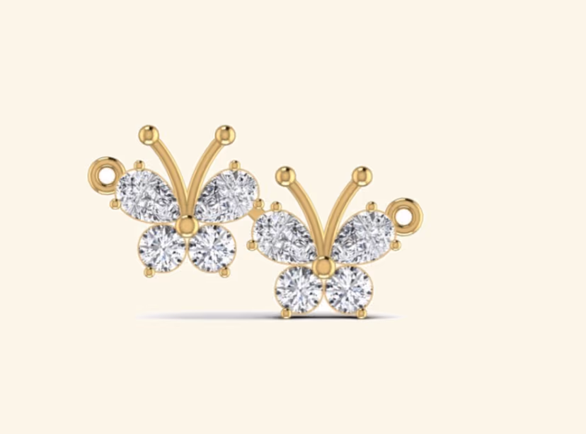 Pavé butterfly pair pendant with prong-set round wings.
