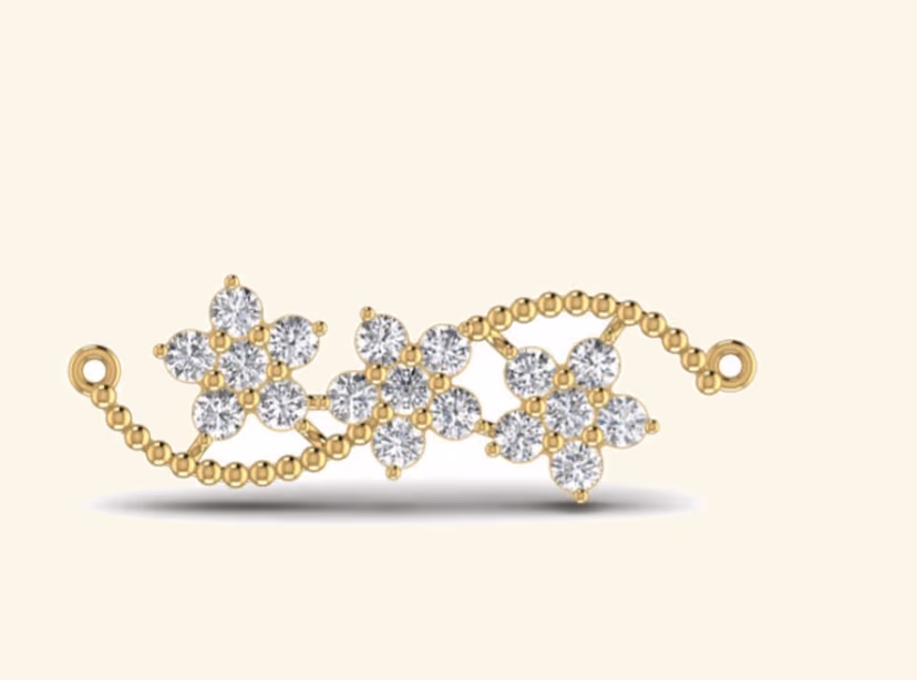 Mangalsutra-style three-flower cluster connector with bead chain.