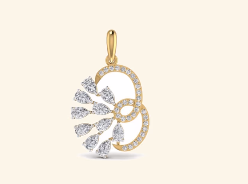 Round pavé halo with marquise and pear cluster wings on the left side.