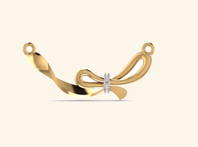 Twisted gold ribbon-bow connector with pavé centre wrap.