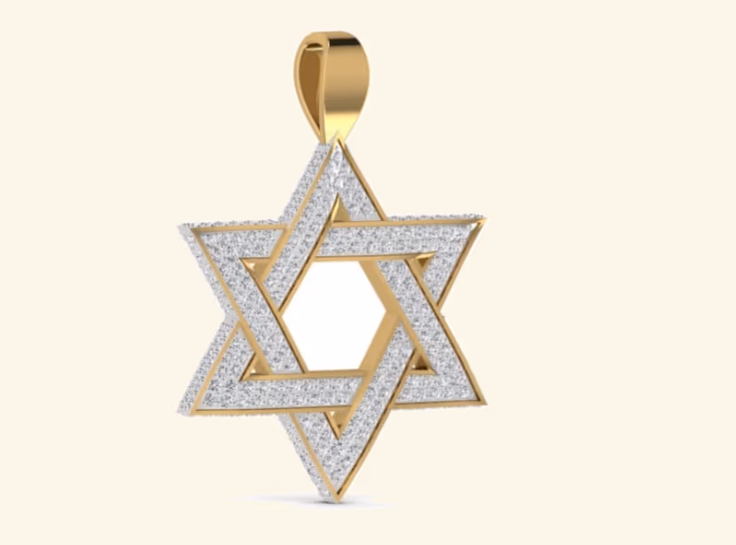 Star of David pendant with double-pavé interlocking triangles.