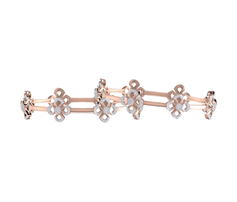 Two-tone geometric diamond bar bangle with architectural spacing.